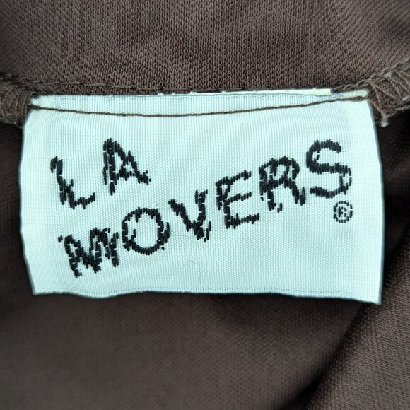 VTG 00s Y2K LA Movers Brown Satin Pointed Collar 3/4 Sleeve Button Up Blouse - Picture 5 of 6